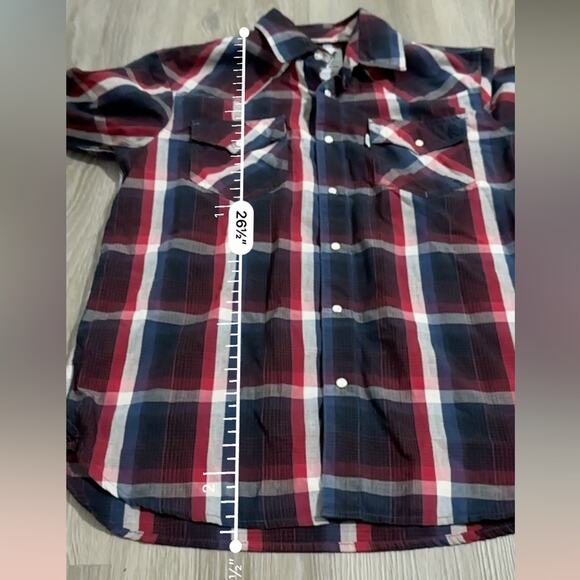 Levi Men's Black Blue Red White Plaid Long Sleeve Pear Snap Down‎ Shirt Size S - Picture 8 of 8
